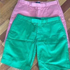 Ralph Lauren Men's Pink and Green Flat Front Shorts (selling together)